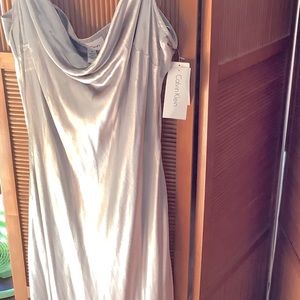 Silver-blue colored velour slip dress